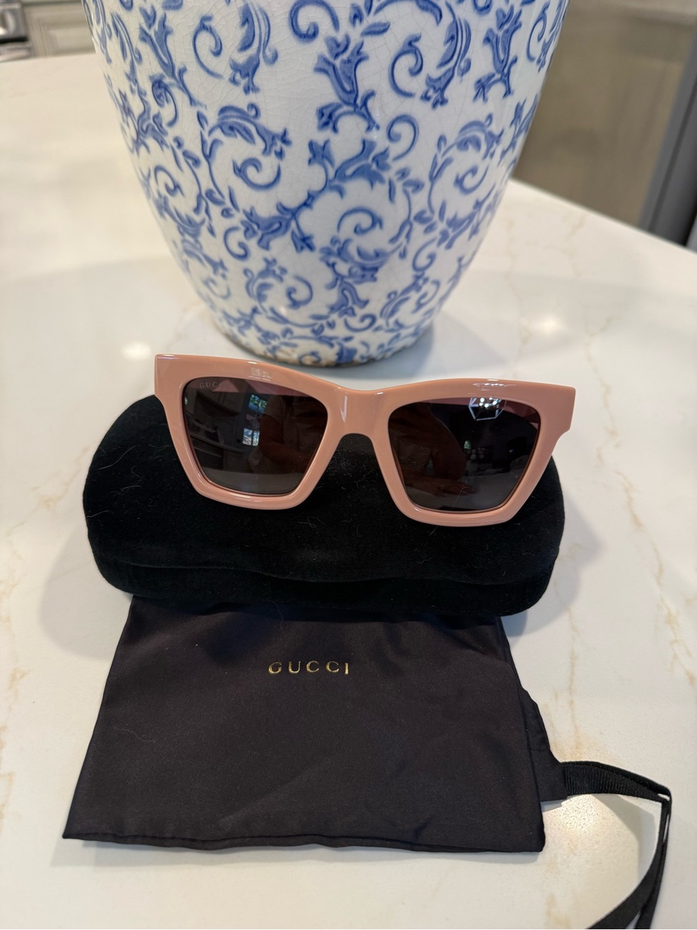 Gucci Women's Blush Square Sunglasses with Dark Lenses